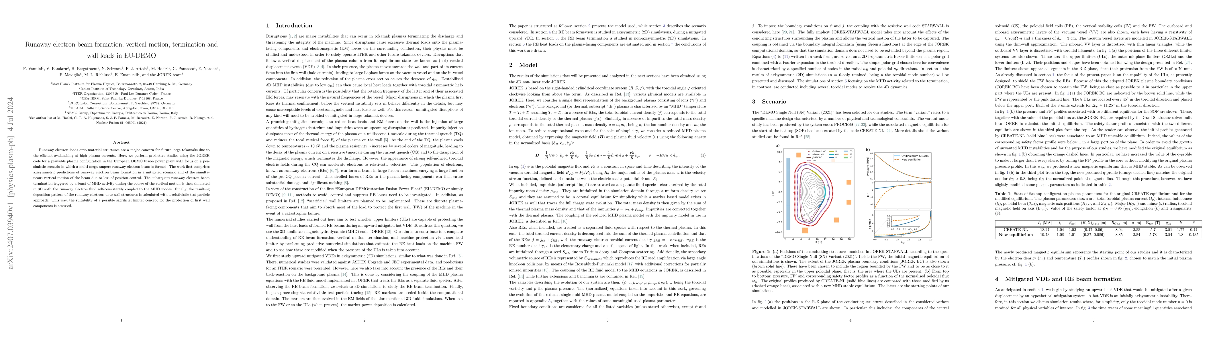 Thumbnail for Runaway electron beam formation, vertical motion, termination and wall
  loads in EU-DEMO