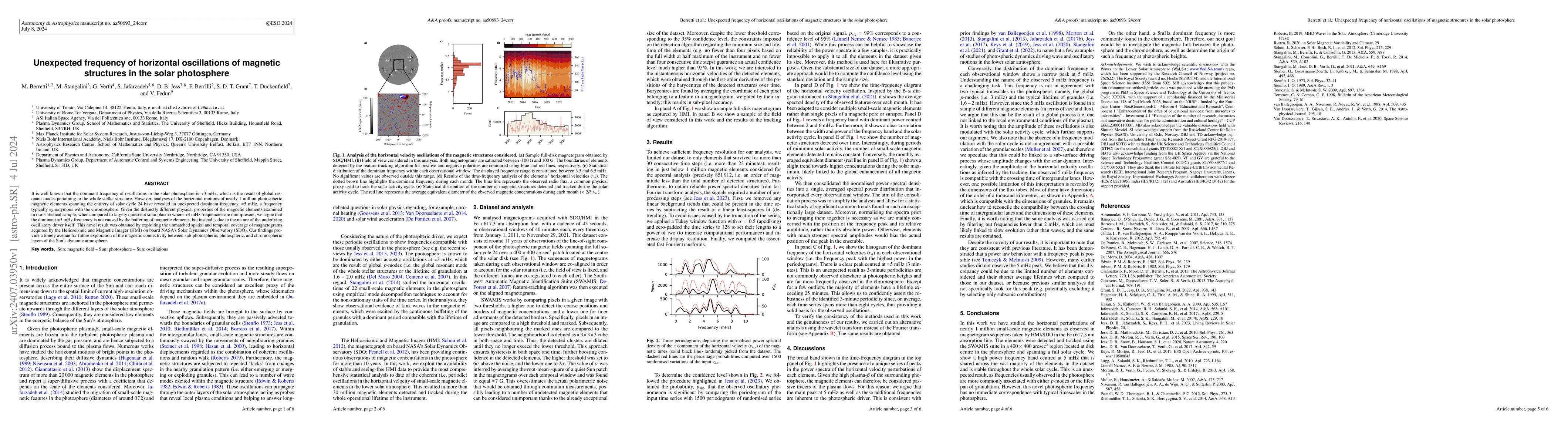 Thumbnail for Unexpected frequency of horizontal oscillations of magnetic structures
  in the solar photosphere