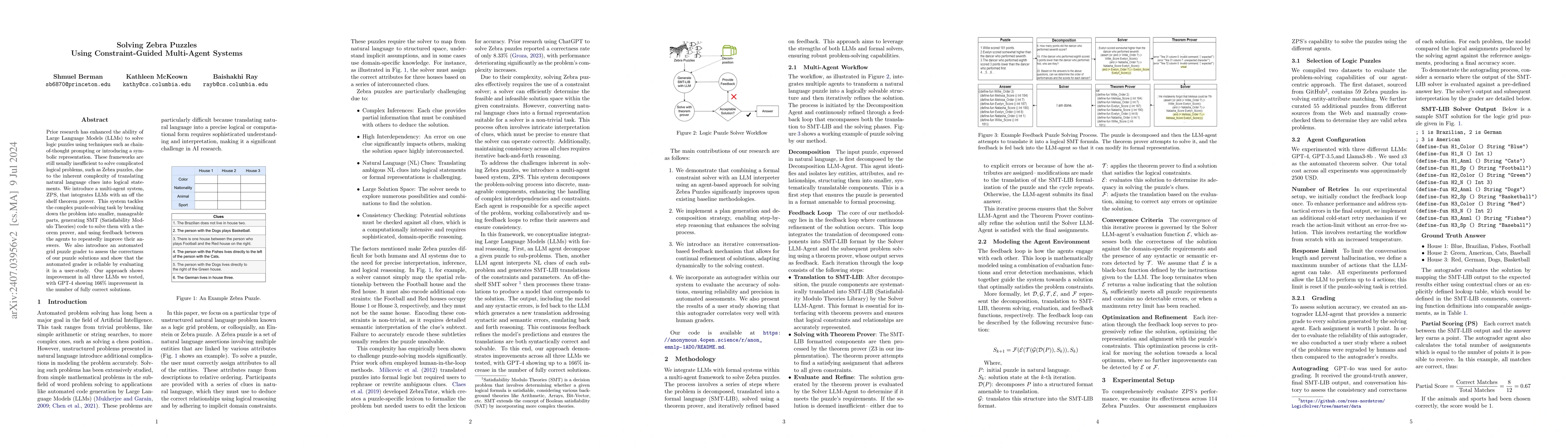 Thumbnail for Solving Zebra Puzzles Using Constraint-Guided Multi-Agent Systems