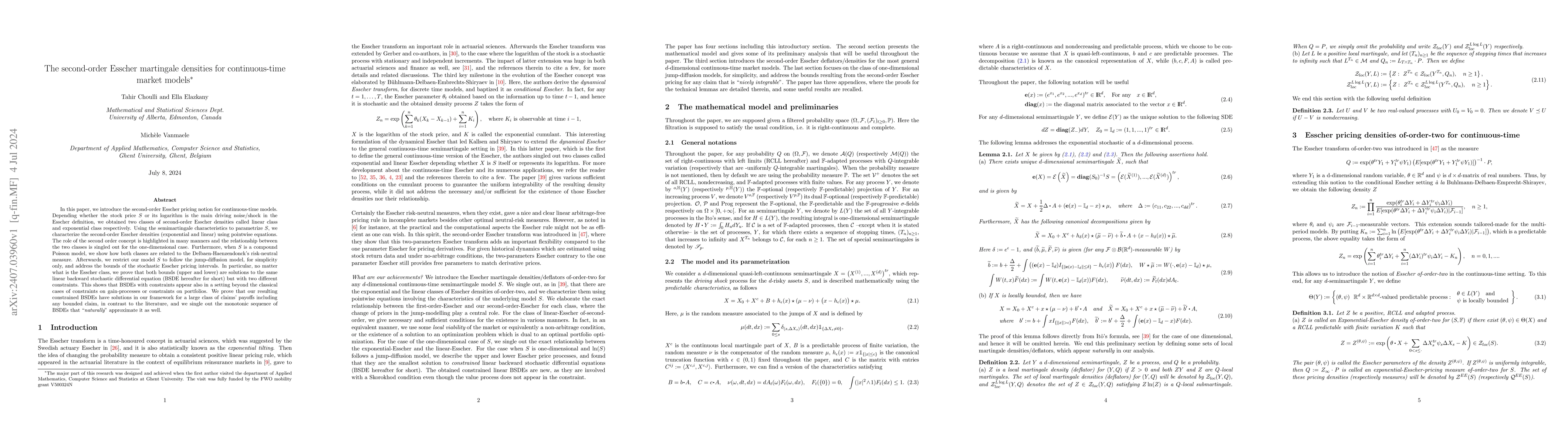 Thumbnail for The second-order Esscher martingale densities for continuous-time market
  models