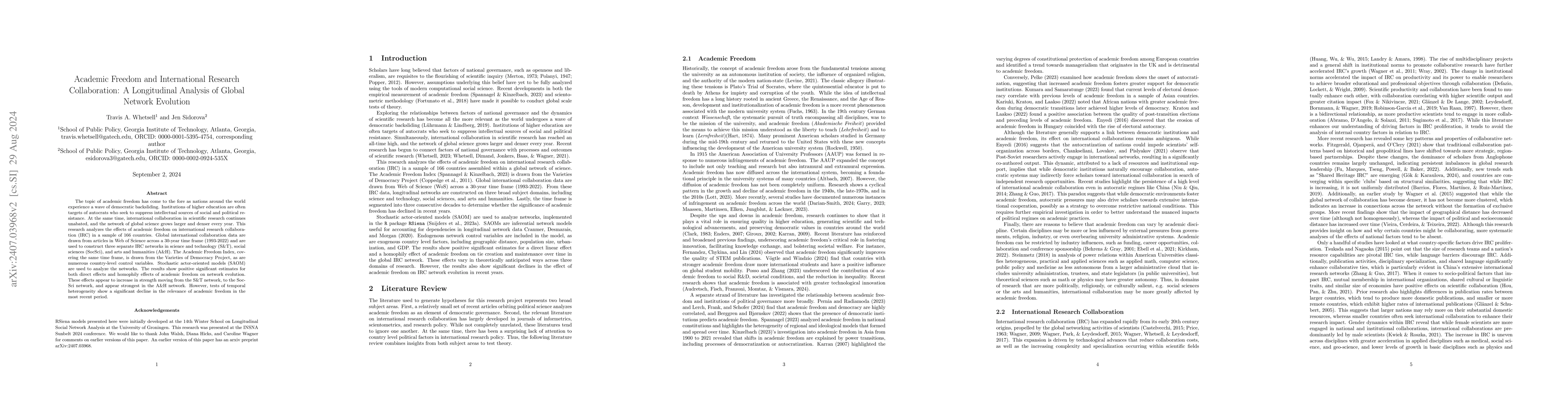 Thumbnail for Academic Freedom and International Research Collaboration: A
  Longitudinal Analysis of Global Network Evolution