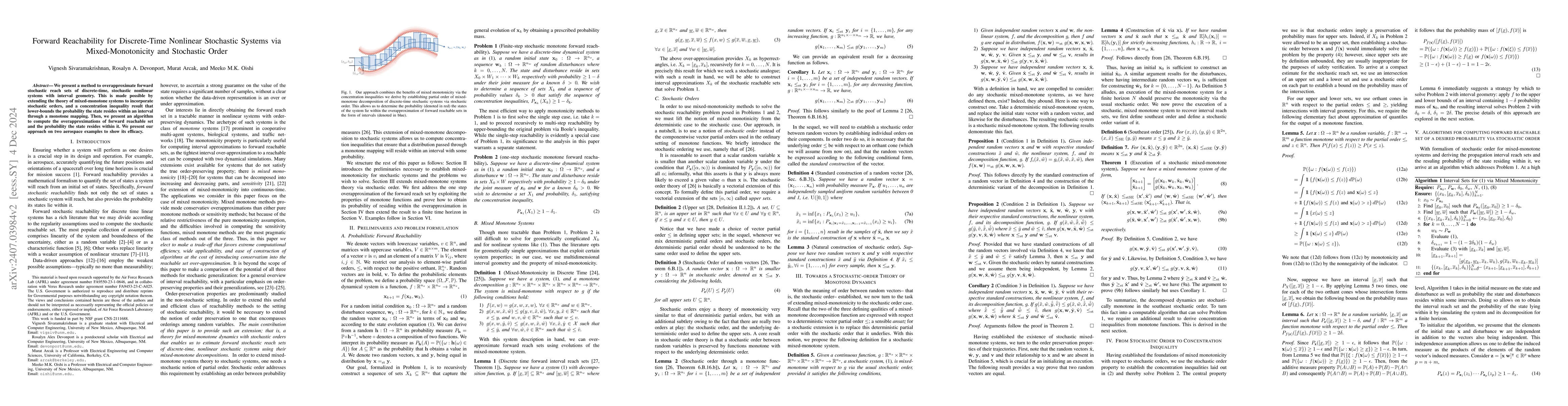 Thumbnail for Forward Reachability for Discrete-Time Nonlinear Stochastic Systems via
  Mixed-Monotonicity and Stochastic Order