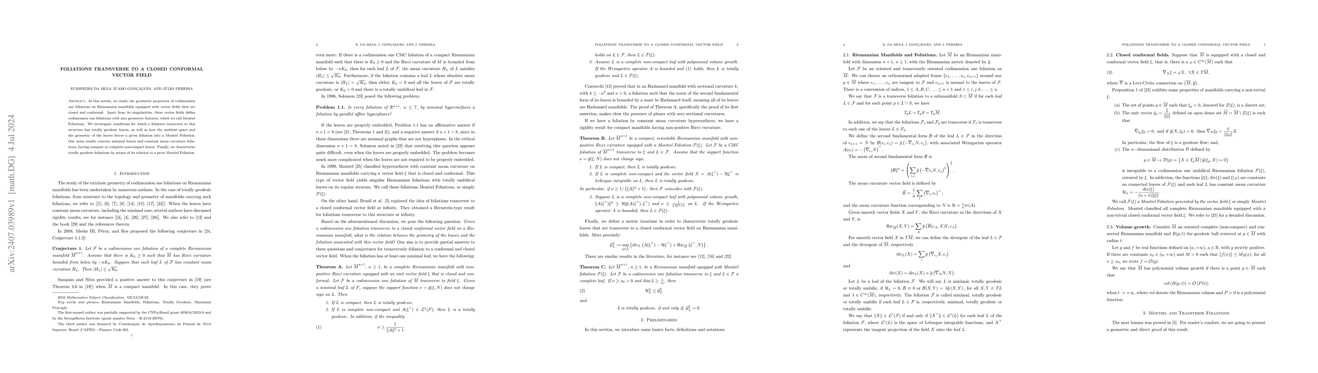 Thumbnail for Foliations transverse to a closed conformal vector field