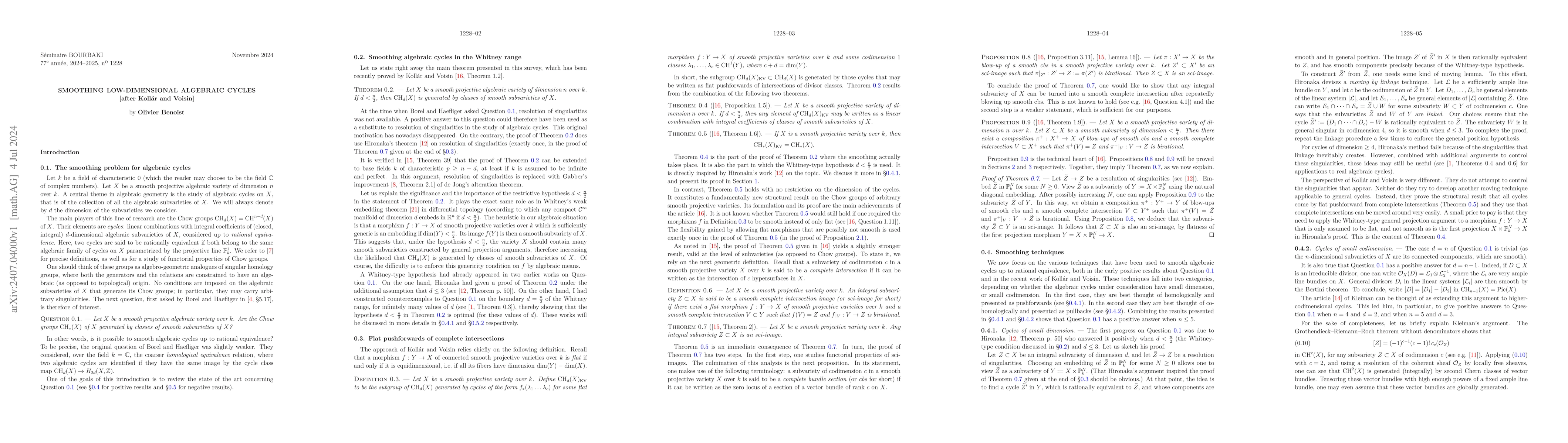 Thumbnail for Smoothing low-dimensional algebraic cycles [after KollĂĄr and Voisin]