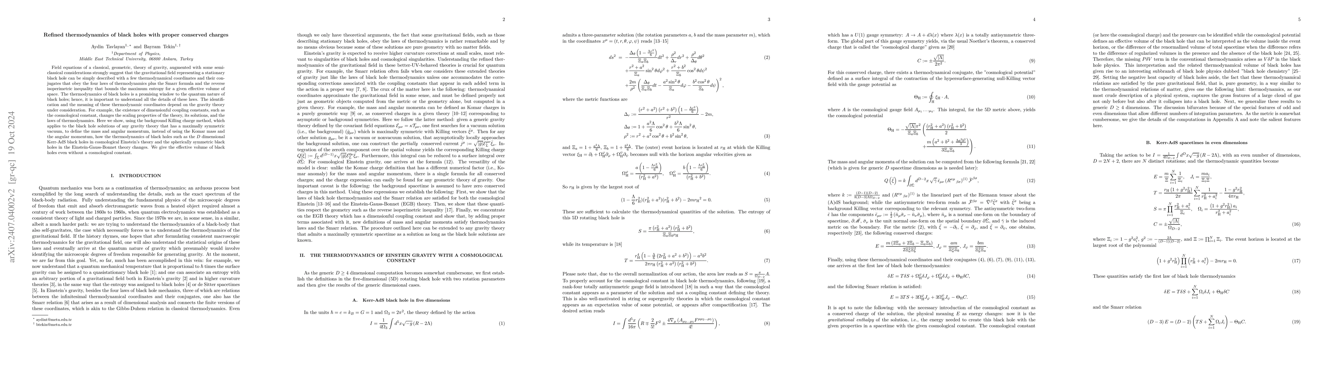 Thumbnail for Refined Thermodynamics of Black Holes with Proper Conserved Charges