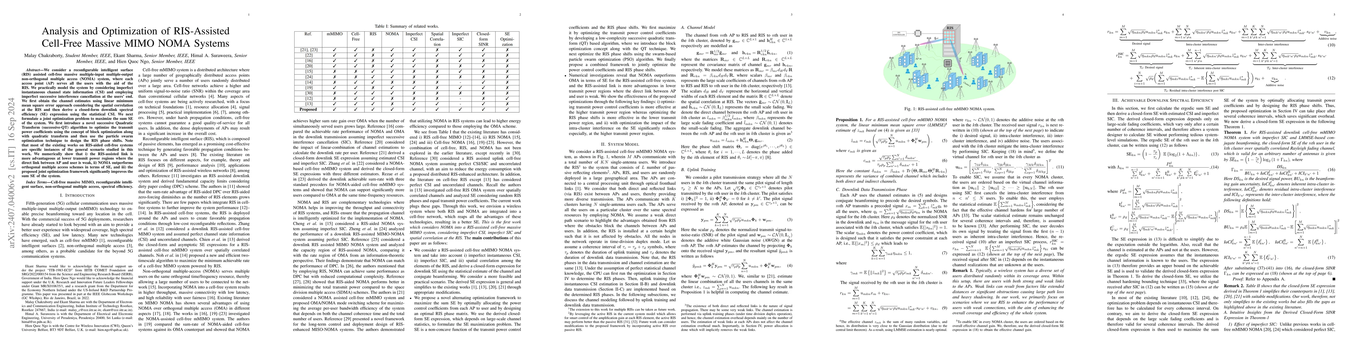 Thumbnail for Analysis and Optimization of RIS-Assisted Cell-Free Massive MIMO NOMA
  Systems