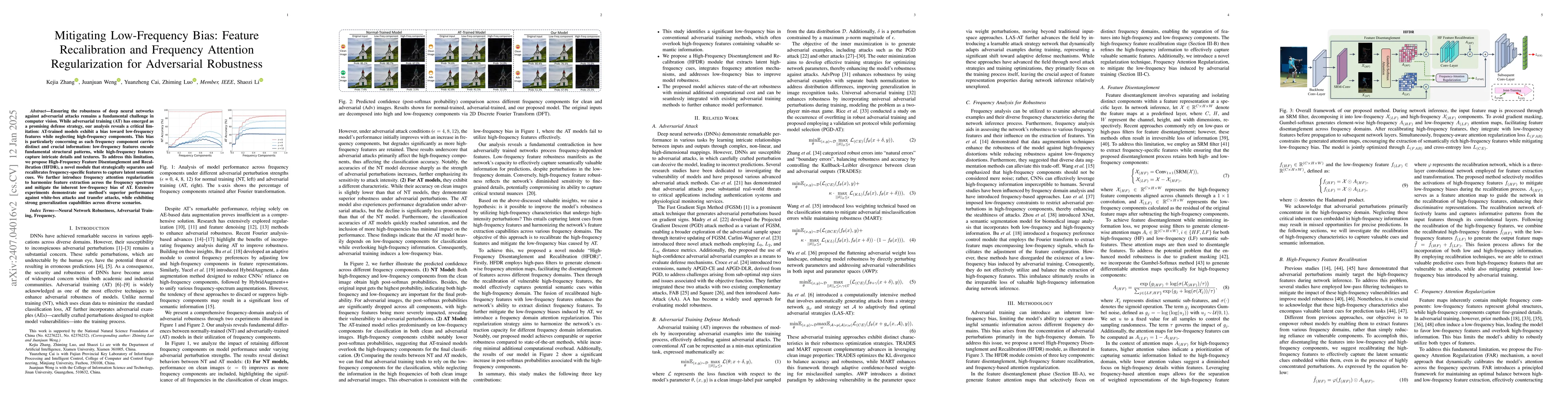 Thumbnail for Mitigating Low-Frequency Bias: Feature Recalibration and Frequency
  Attention Regularization for Adversarial Robustness