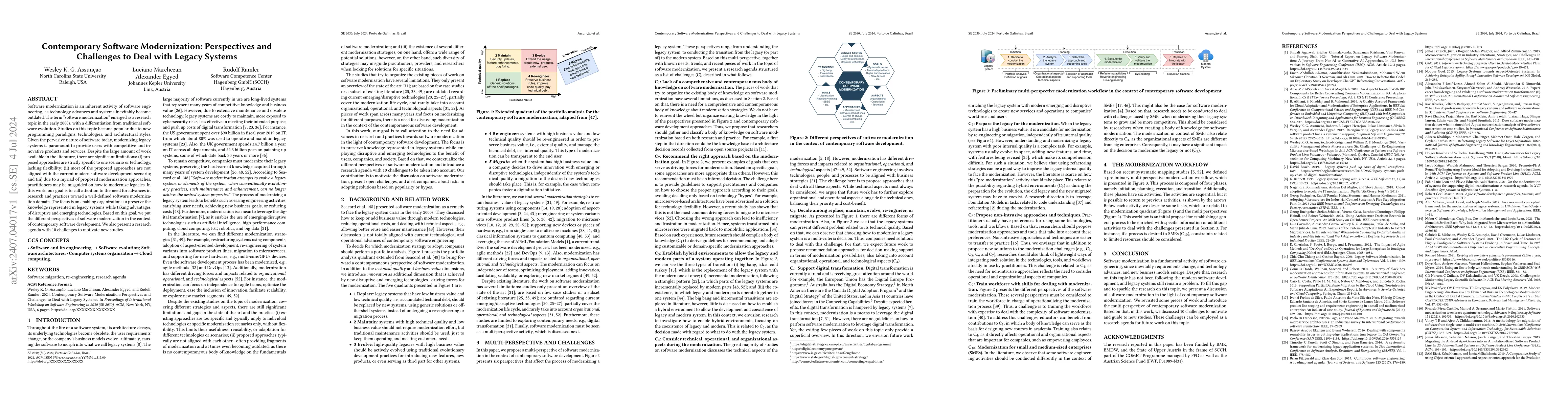 Thumbnail for Contemporary Software Modernization: Perspectives and Challenges to Deal
  with Legacy Systems