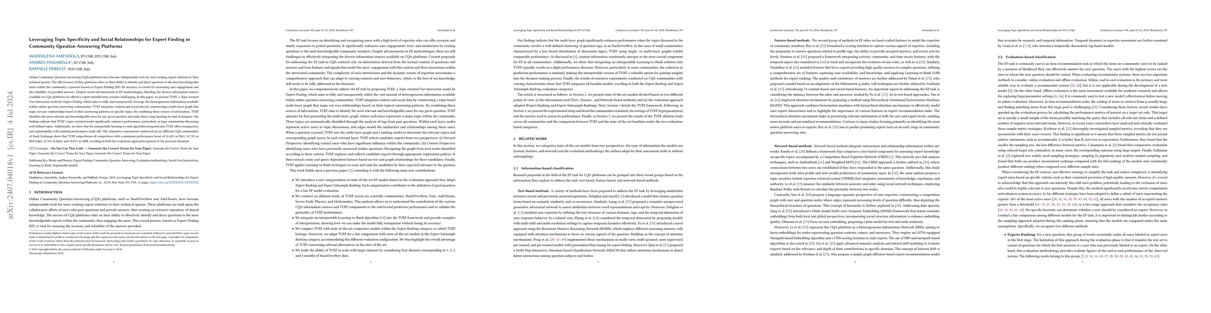 Thumbnail for Leveraging Topic Specificity and Social Relationships for Expert Finding
  in Community Question Answering Platforms