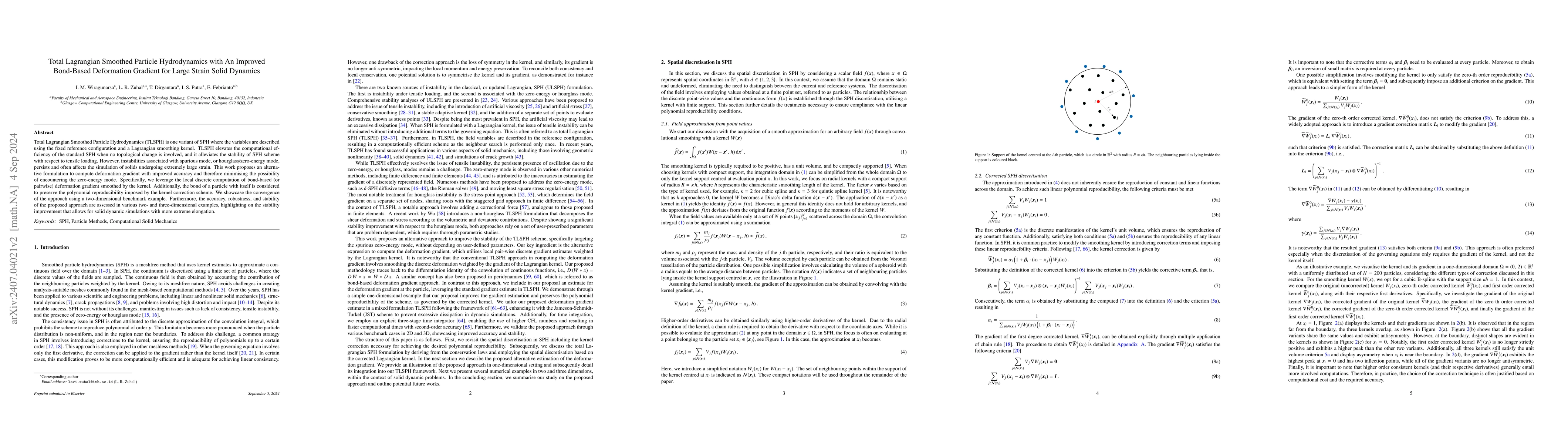 Thumbnail for Total Lagrangian Smoothed Particle Hydrodynamics with An Improved
  Bond-Based Deformation Gradient for Large Strain Solid Dynamics