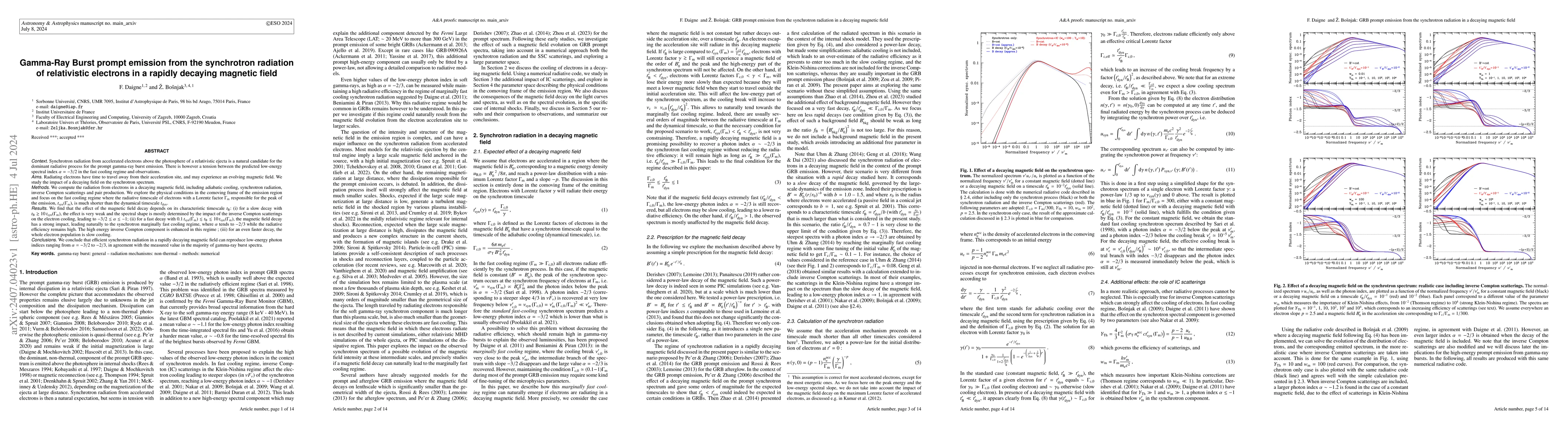 Thumbnail for Gamma-Ray Burst prompt emission from the synchrotron radiation of
  relativistic electrons in a rapidly decaying magnetic field