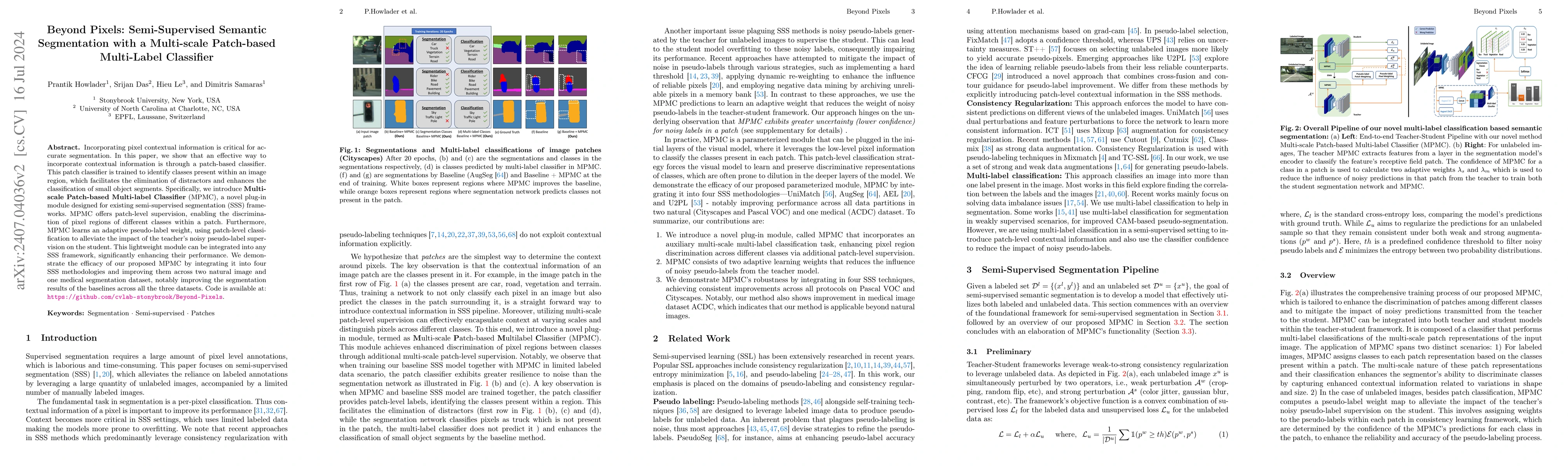 Thumbnail for Beyond Pixels: Semi-Supervised Semantic Segmentation with a Multi-scale
  Patch-based Multi-Label Classifier