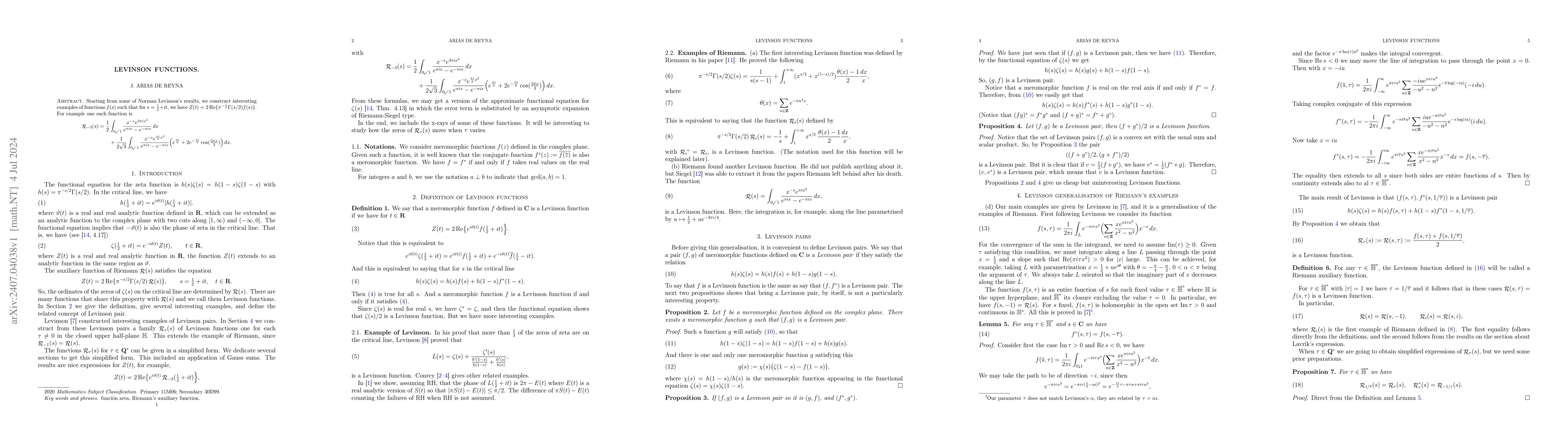 Thumbnail for Levinson Functions