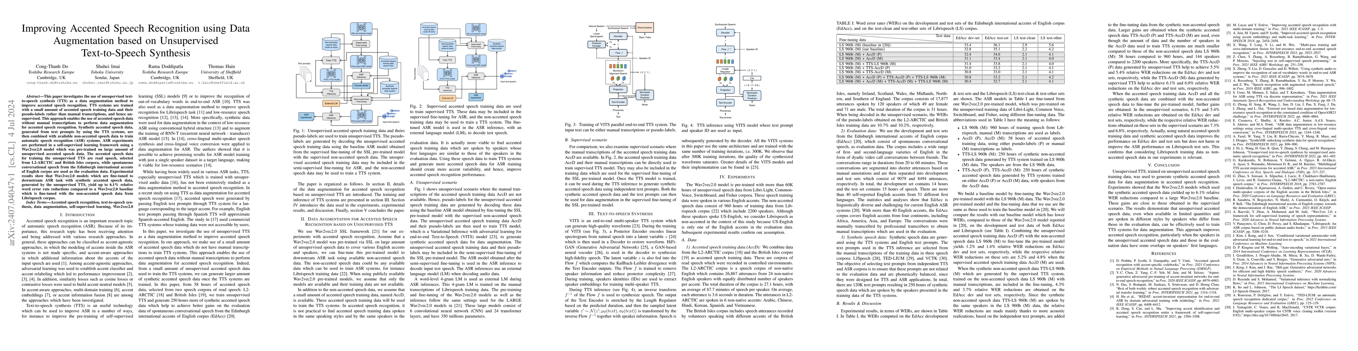 Thumbnail for Improving Accented Speech Recognition using Data Augmentation based on
  Unsupervised Text-to-Speech Synthesis