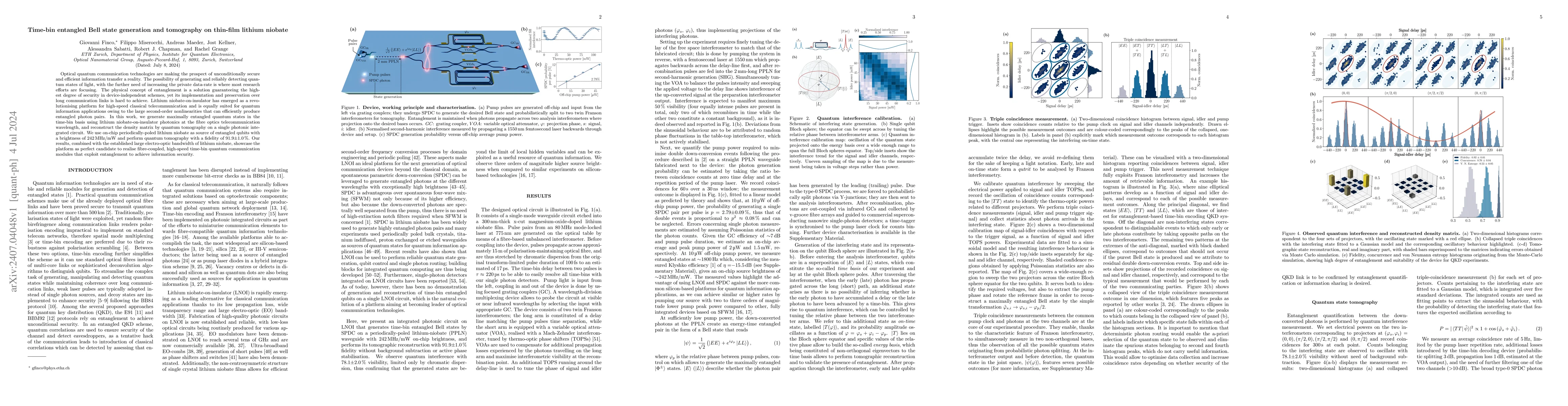 Thumbnail for Time-bin entangled Bell state generation and tomography on thin-film
  lithium niobate