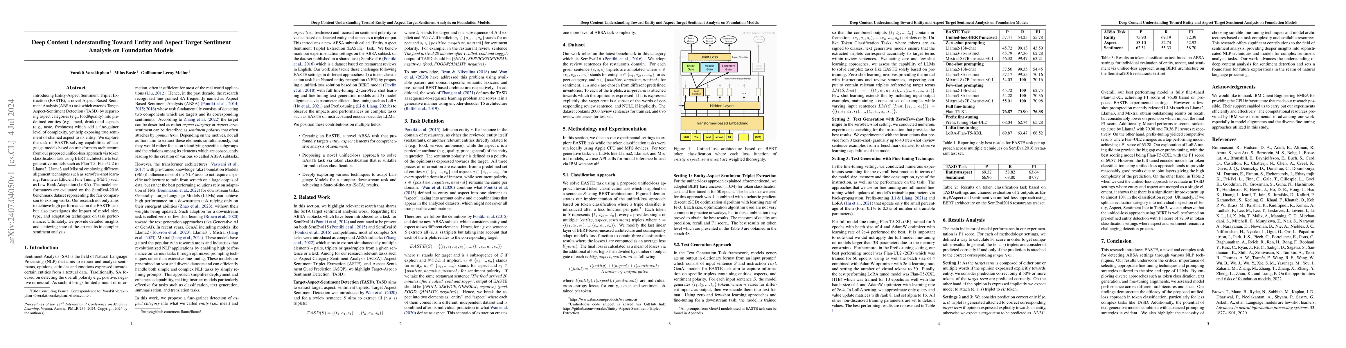 Thumbnail for Deep Content Understanding Toward Entity and Aspect Target Sentiment
  Analysis on Foundation Models