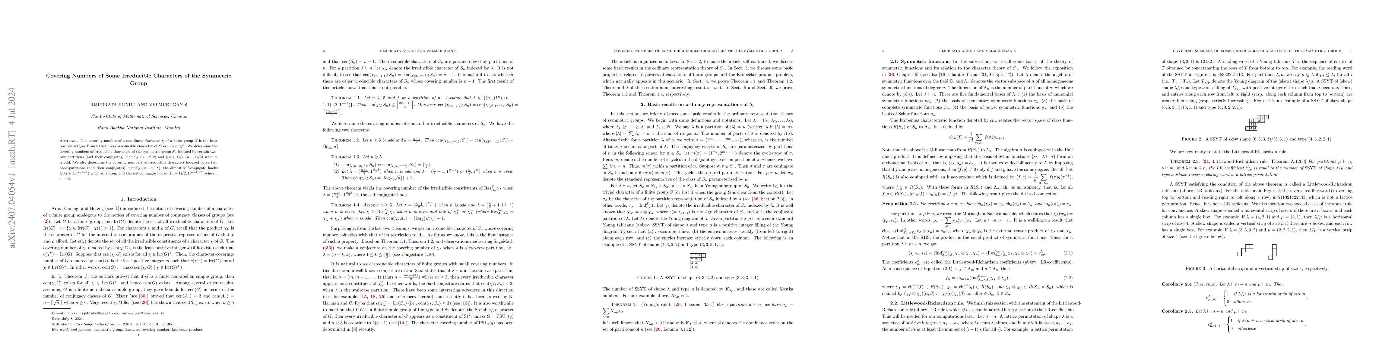 Thumbnail for Covering Numbers of Some Irreducible Characters of the Symmetric Group