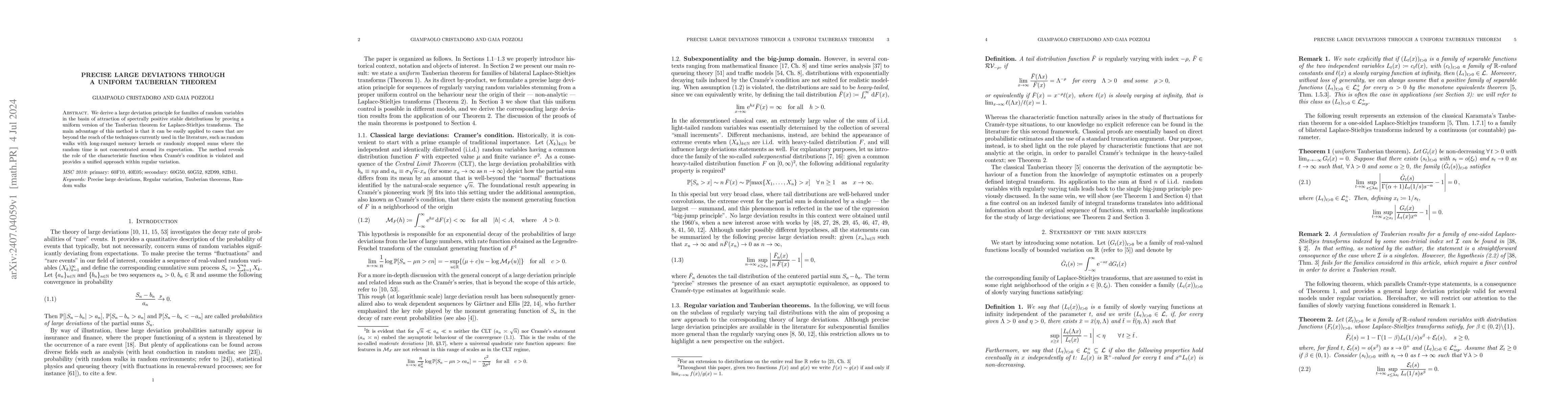 Thumbnail for Precise large deviations through a uniform Tauberian theorem