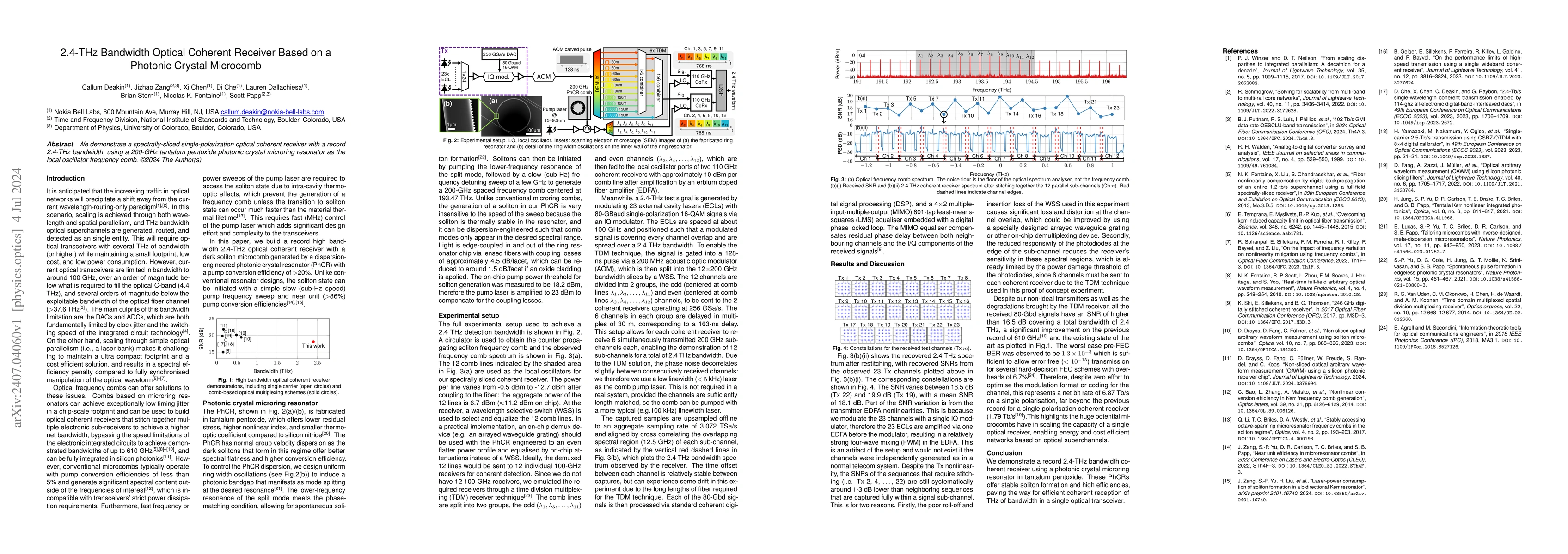 Thumbnail for 2.4-THz Bandwidth Optical Coherent Receiver Based on a Photonic Crystal
  Microcomb