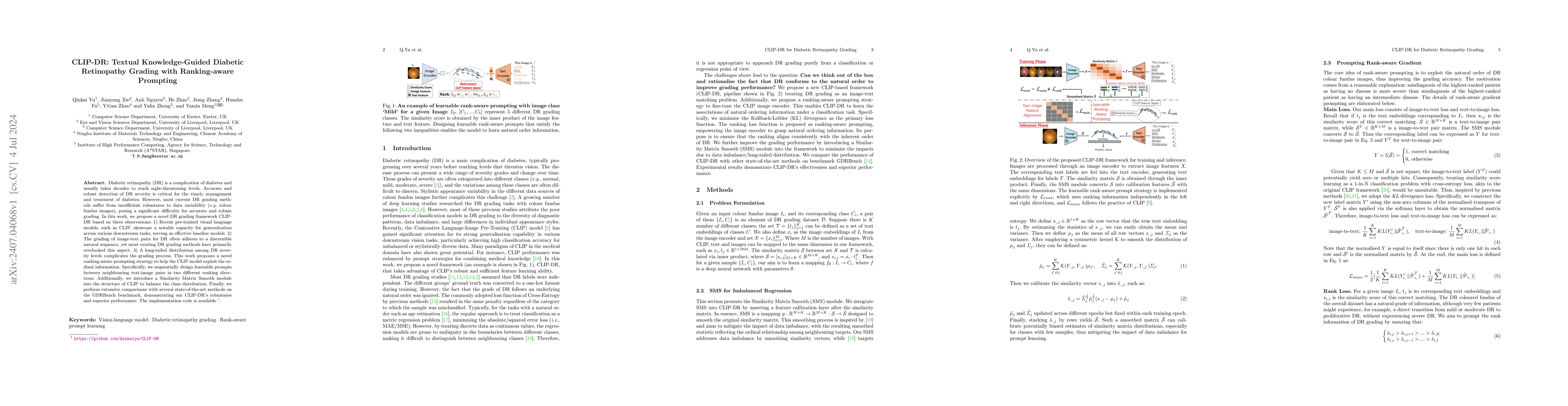 Thumbnail for CLIP-DR: Textual Knowledge-Guided Diabetic Retinopathy Grading with
  Ranking-aware Prompting