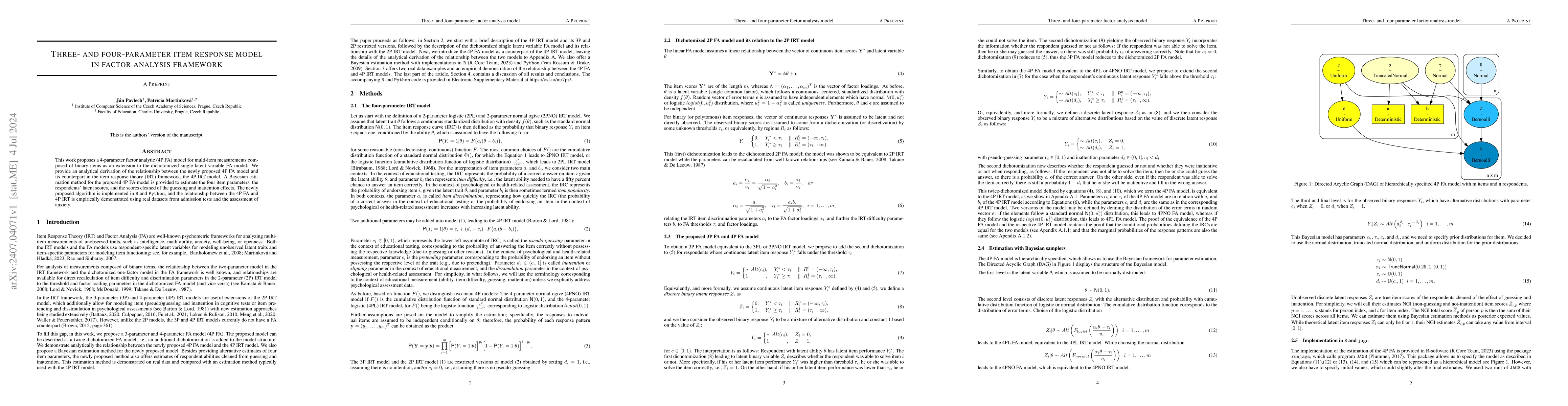 Thumbnail for Three- and four-parameter item response model in factor analysis
  framework