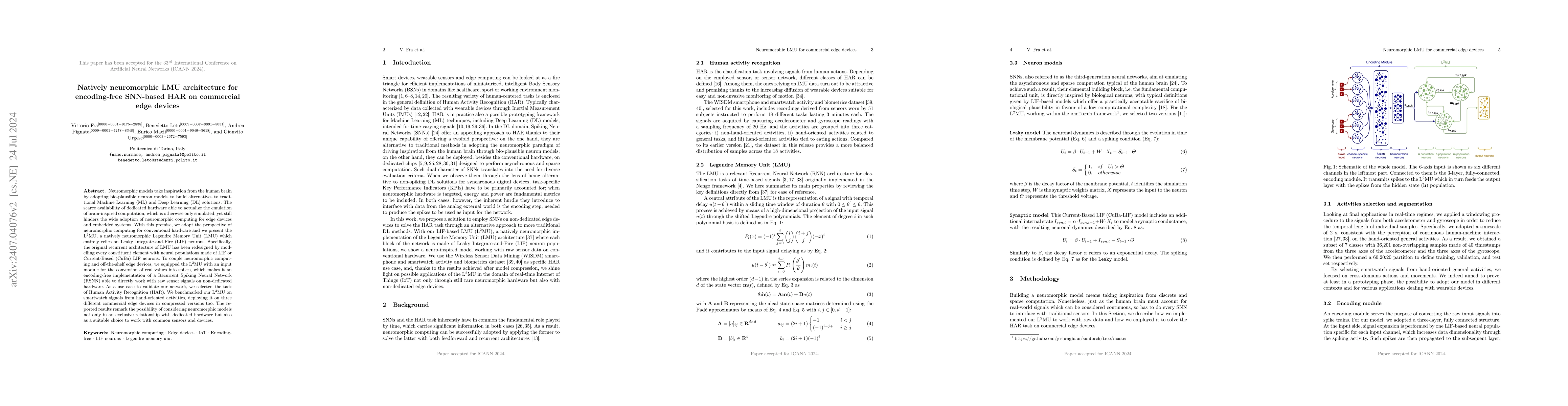 Thumbnail for Natively neuromorphic LMU architecture for encoding-free SNN-based HAR
  on commercial edge devices