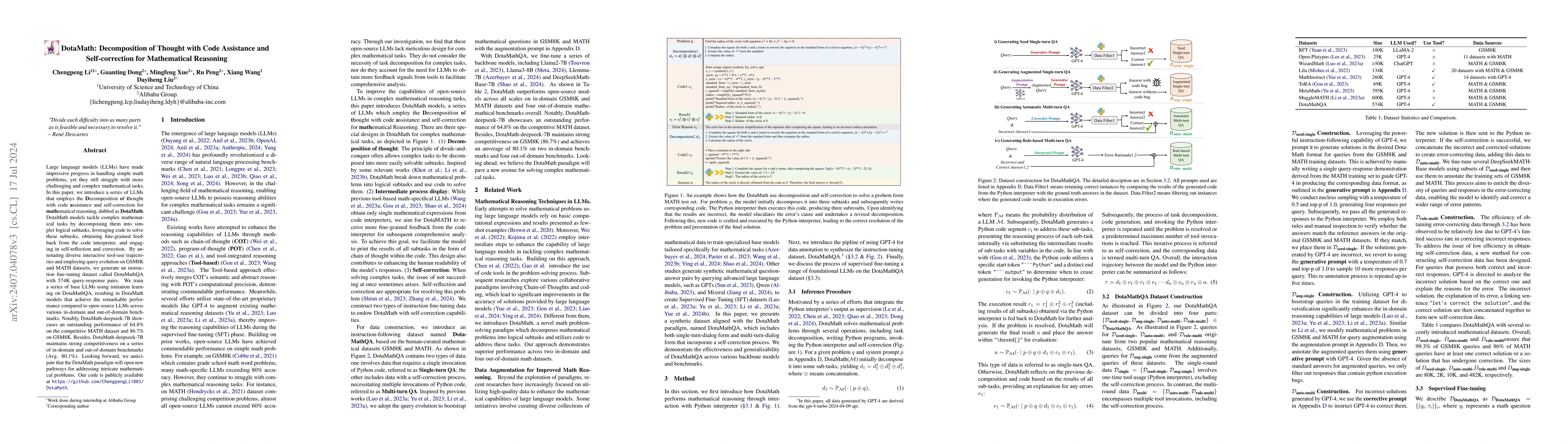 Thumbnail for DotaMath: Decomposition of Thought with Code Assistance and
  Self-correction for Mathematical Reasoning