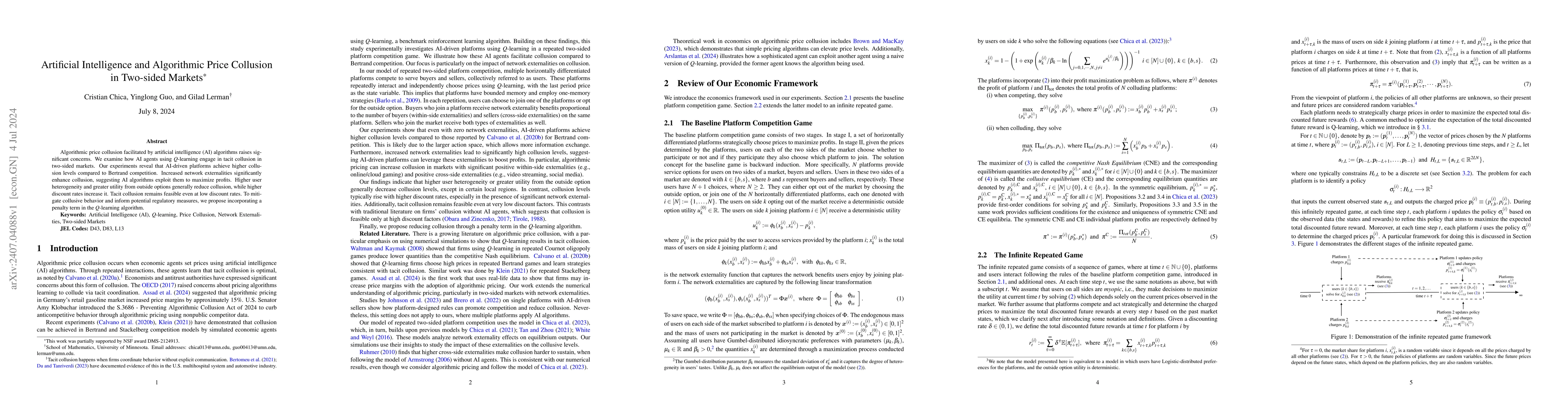 Thumbnail for Artificial Intelligence and Algorithmic Price Collusion in Two-sided
  Markets