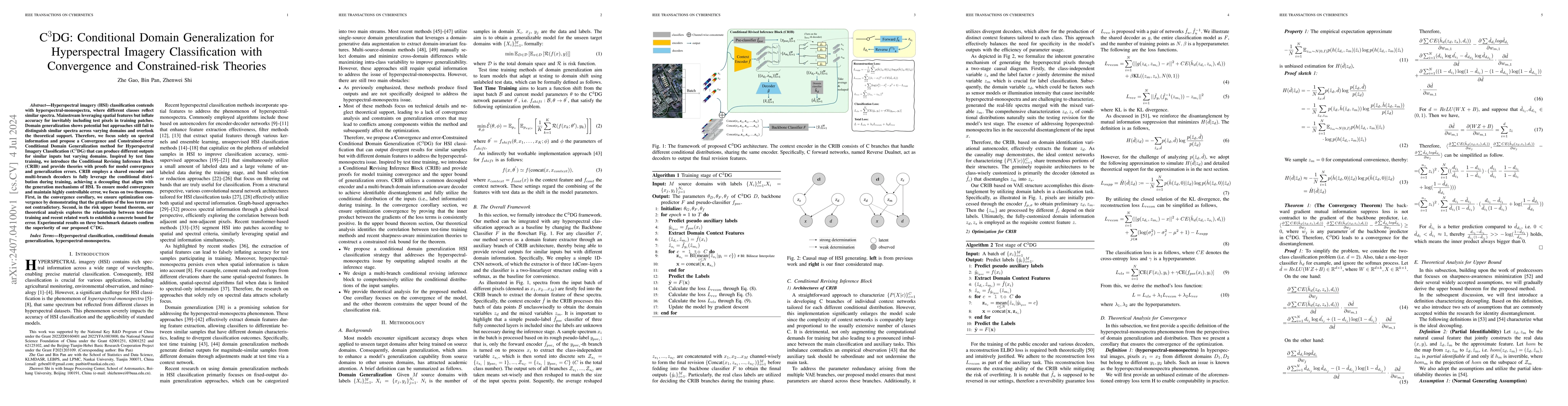 Thumbnail for C$^3$DG: Conditional Domain Generalization for Hyperspectral Imagery
  Classification with Convergence and Constrained-risk Theories