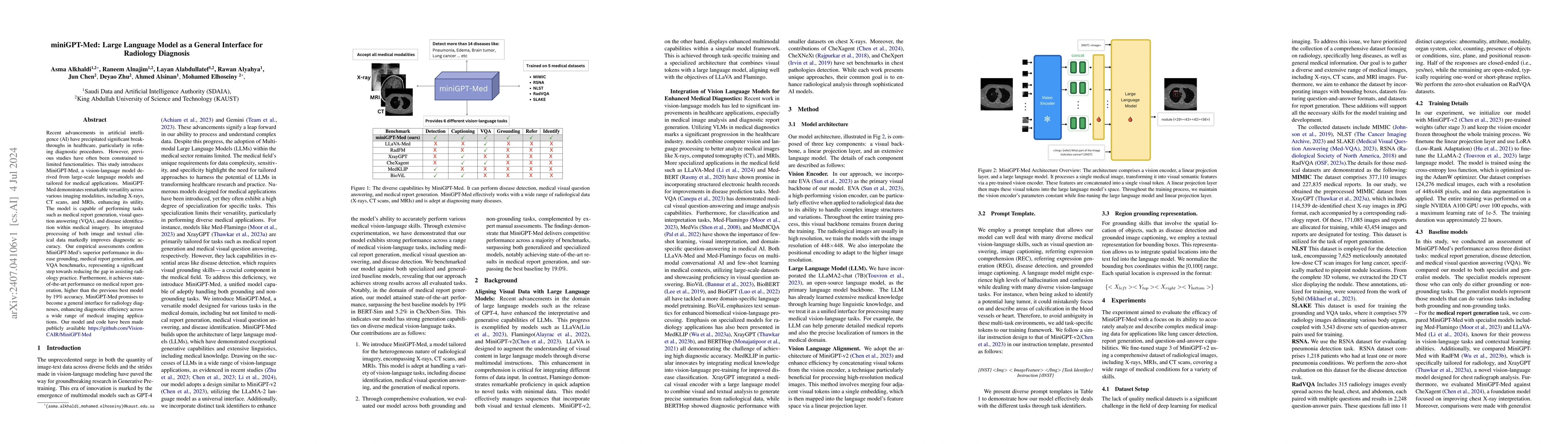 Thumbnail for MiniGPT-Med: Large Language Model as a General Interface for Radiology
  Diagnosis