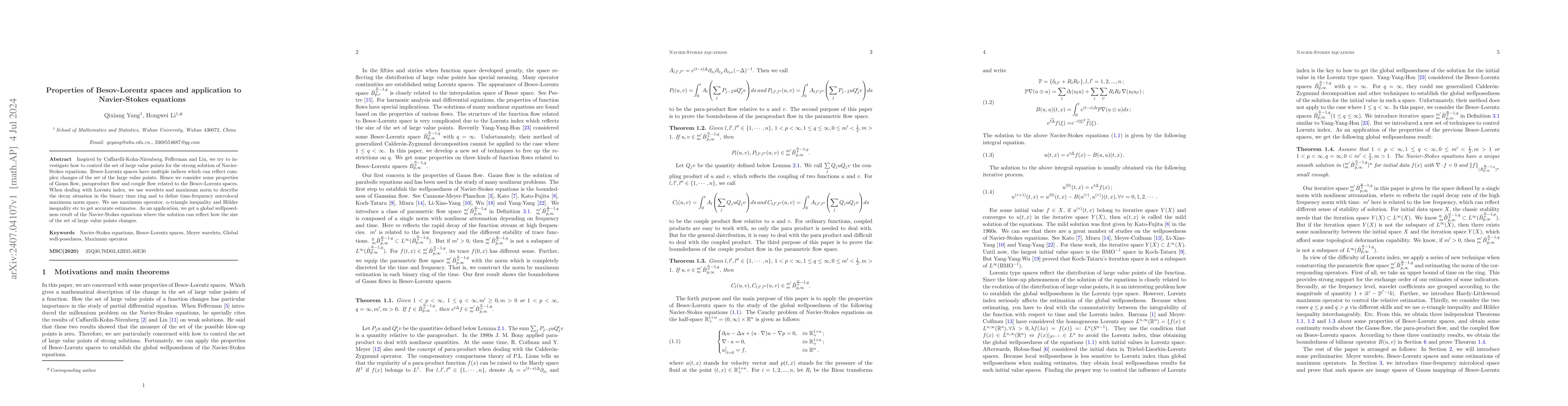 Thumbnail for Properties of Besov-Lorentz spaces and application to Navier-Stokes
  equations