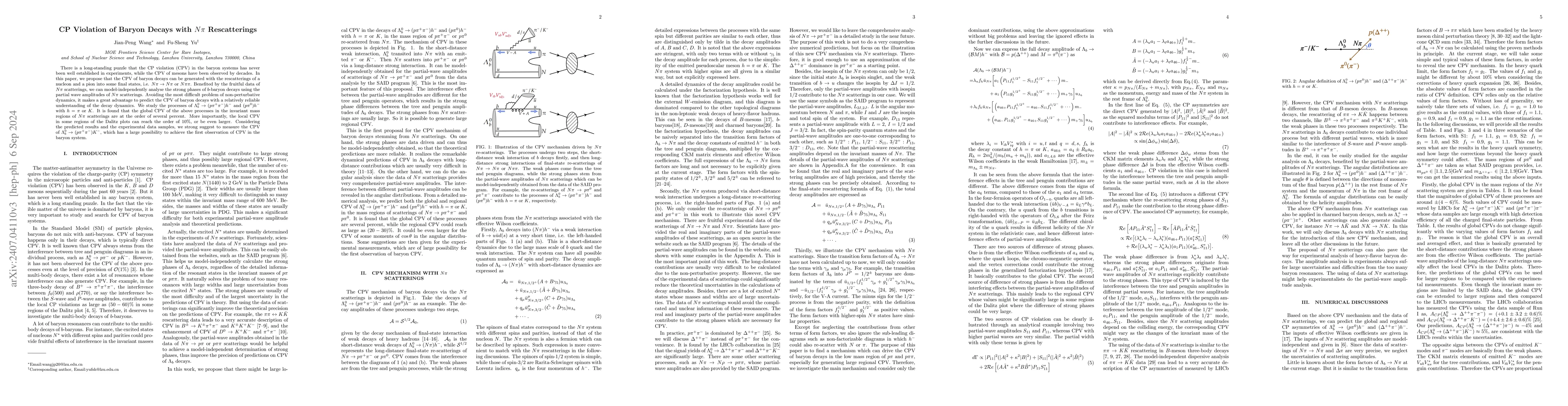 Thumbnail for CP Violation of Baryon Decays with $Nπ$ Scatterings