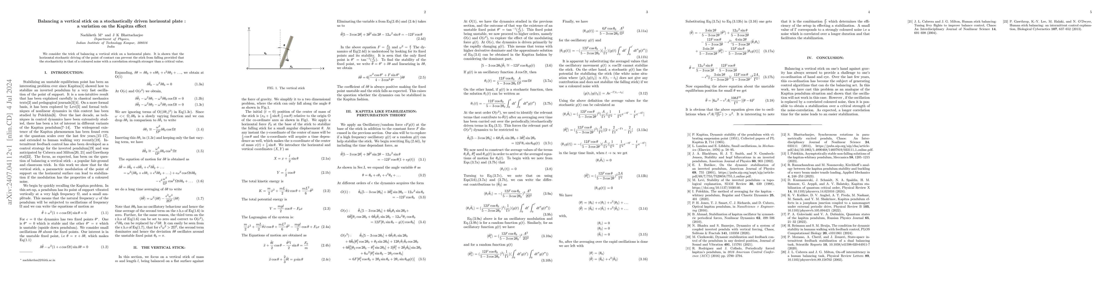 Thumbnail for Balancing a vertical stick on a stochastically driven horizontal plate :
  a variation on the Kapitza effect