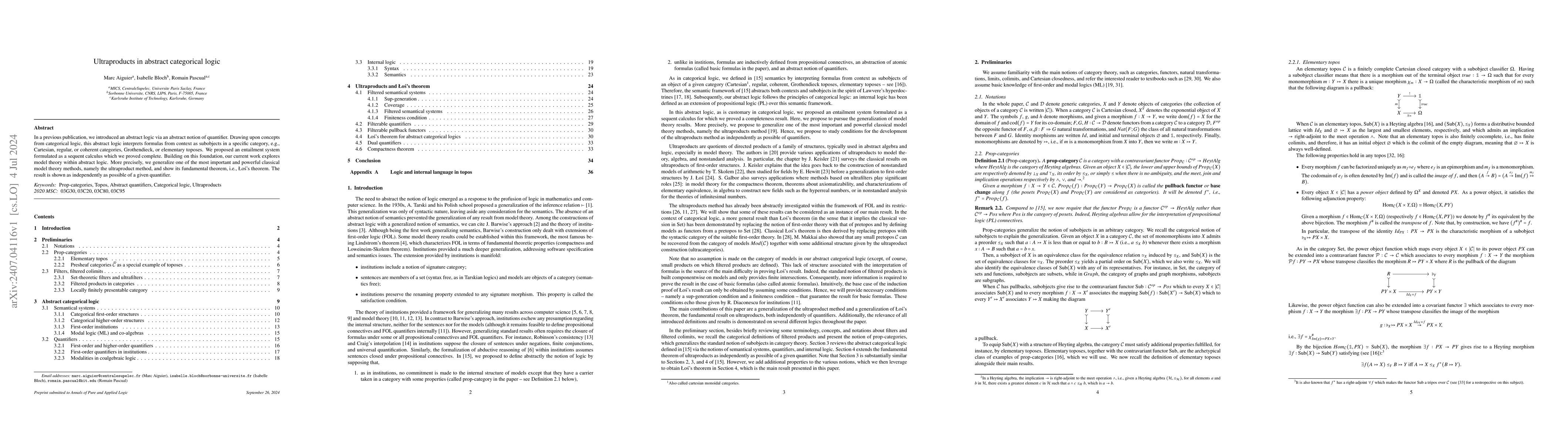 Thumbnail for Ultraproducts in abstract categorical logic