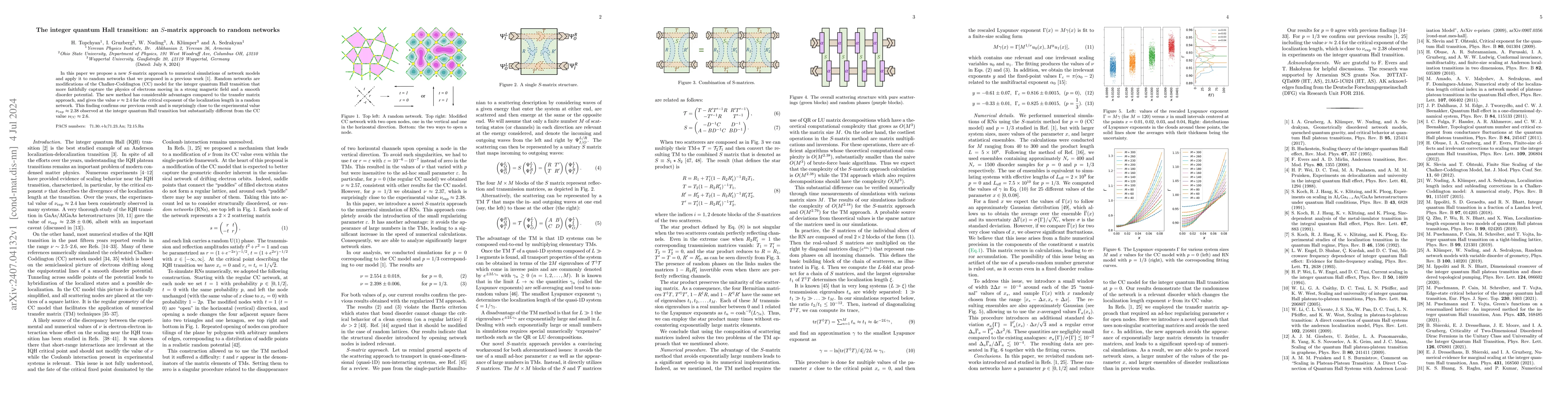 Thumbnail for The integer quantum Hall transition: an $S$-matrix approach to random
  networks