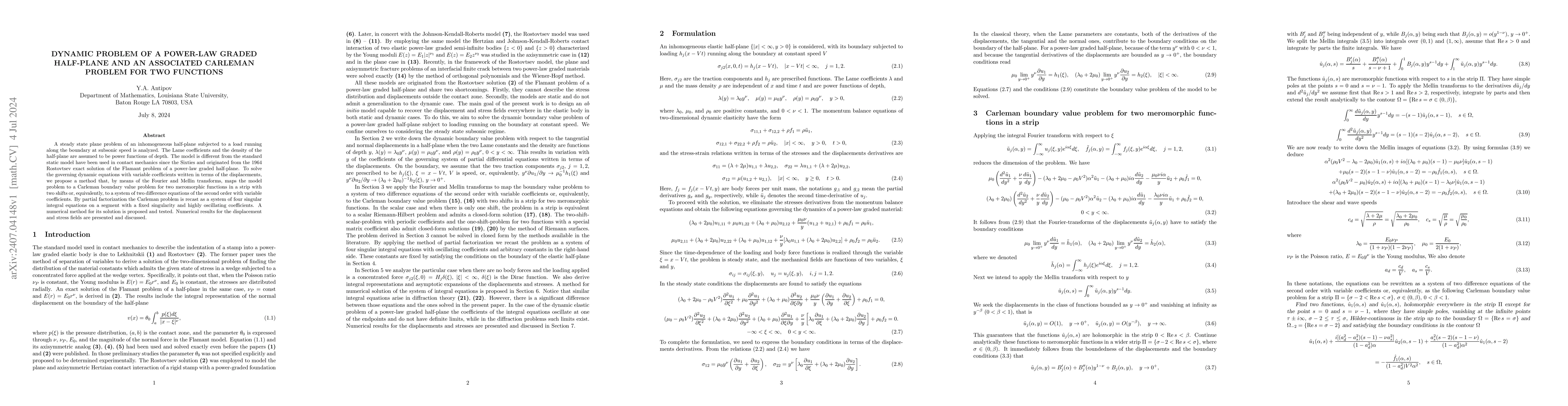 Thumbnail for Dynamic problem of a power-law graded half-plane and an associated
  Carleman problem for two functions