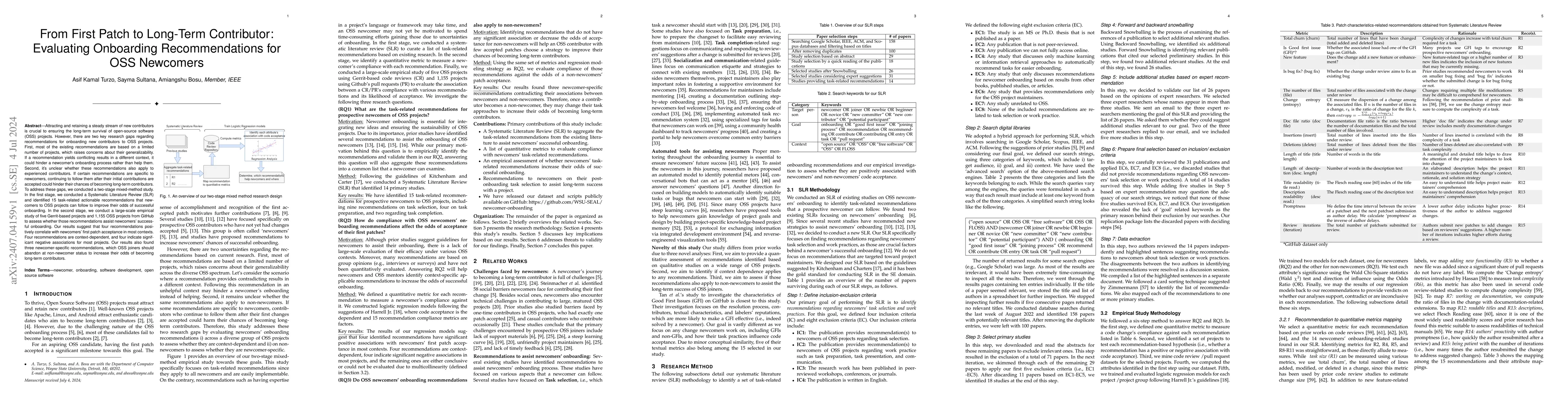 Thumbnail for From First Patch to Long-Term Contributor: Evaluating Onboarding
  Recommendations for OSS Newcomers