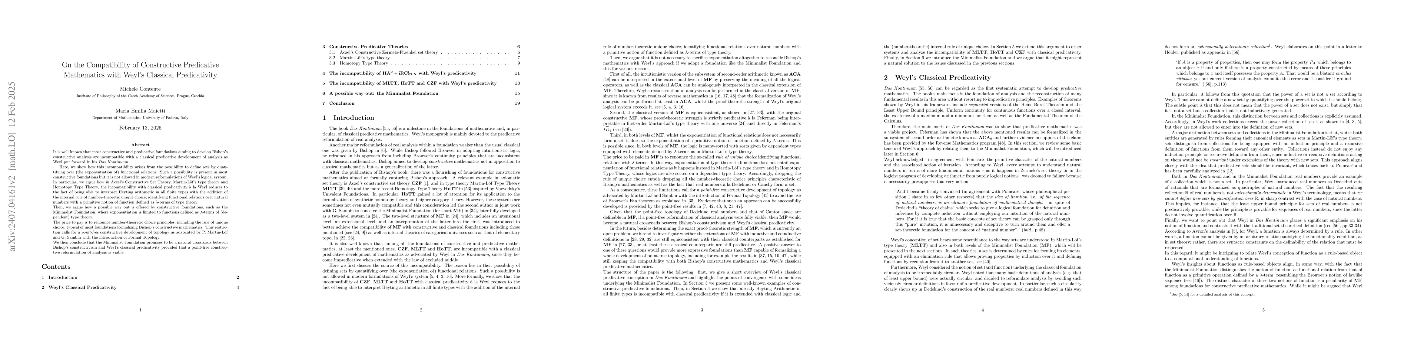 Thumbnail for On the Compatibility of Constructive Predicative Mathematics with Weyl's
  Classical Predicativity