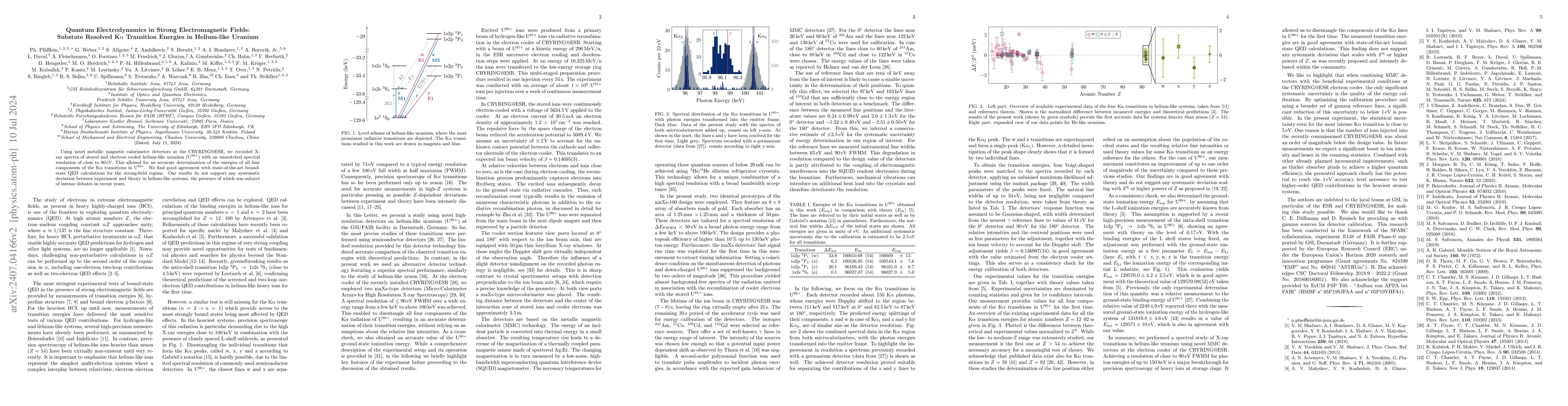 Thumbnail for Quantum Electrodynamics in Strong Electromagnetic Fields: Substate
  Resolved K$α$ Transition Energies in Helium-like Uranium