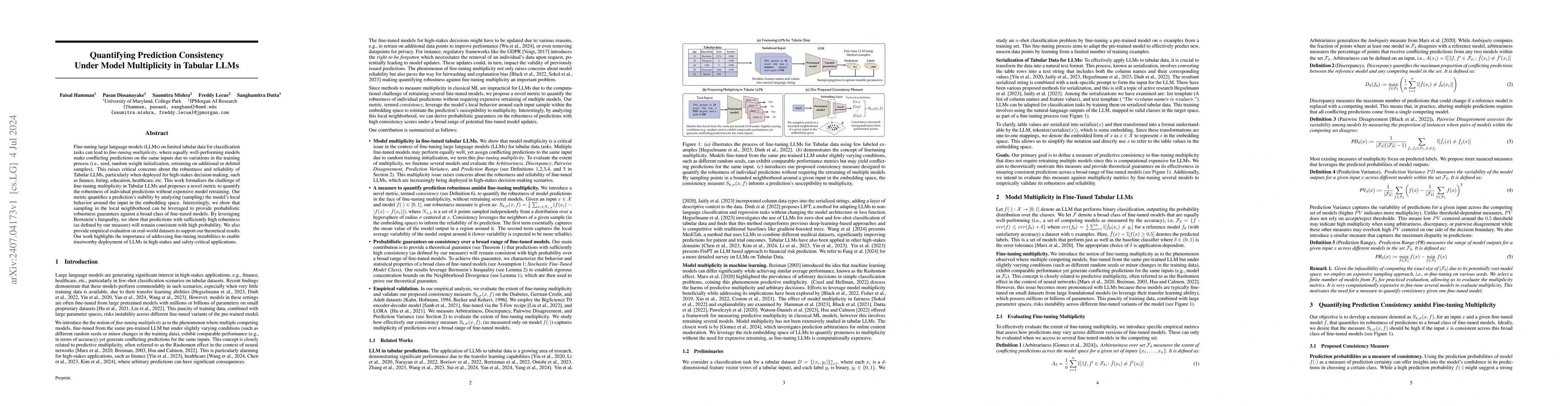Thumbnail for Quantifying Prediction Consistency Under Model Multiplicity in Tabular
  LLMs