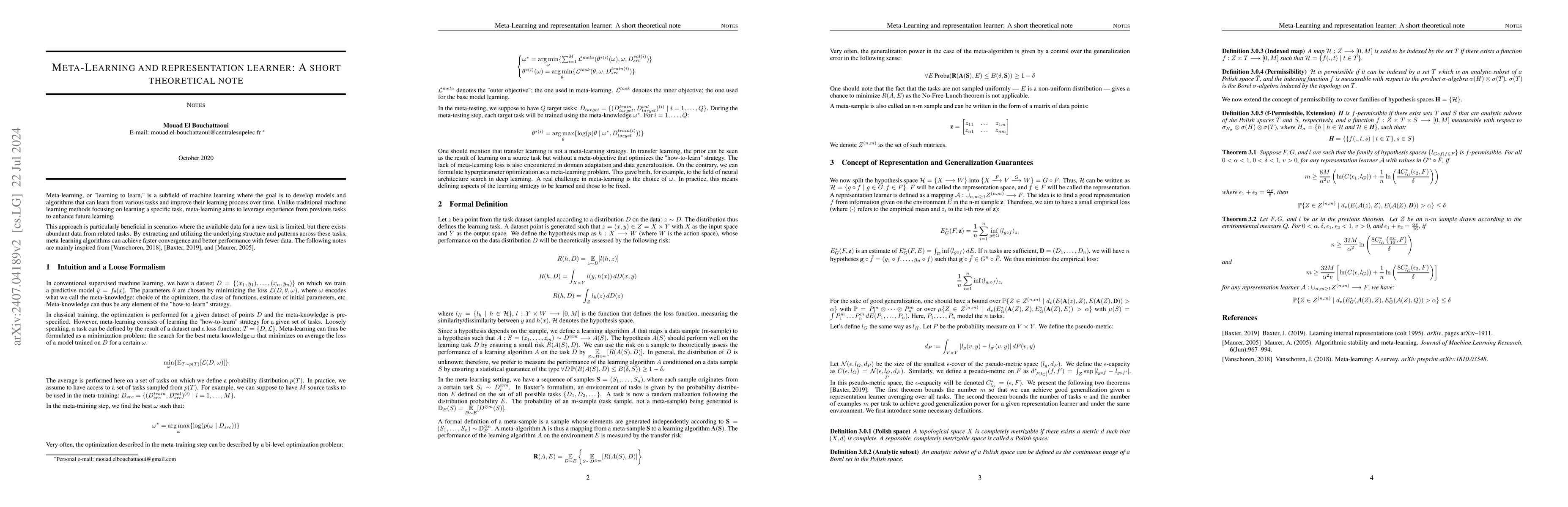 Thumbnail for Meta-Learning and representation learner: A short theoretical note