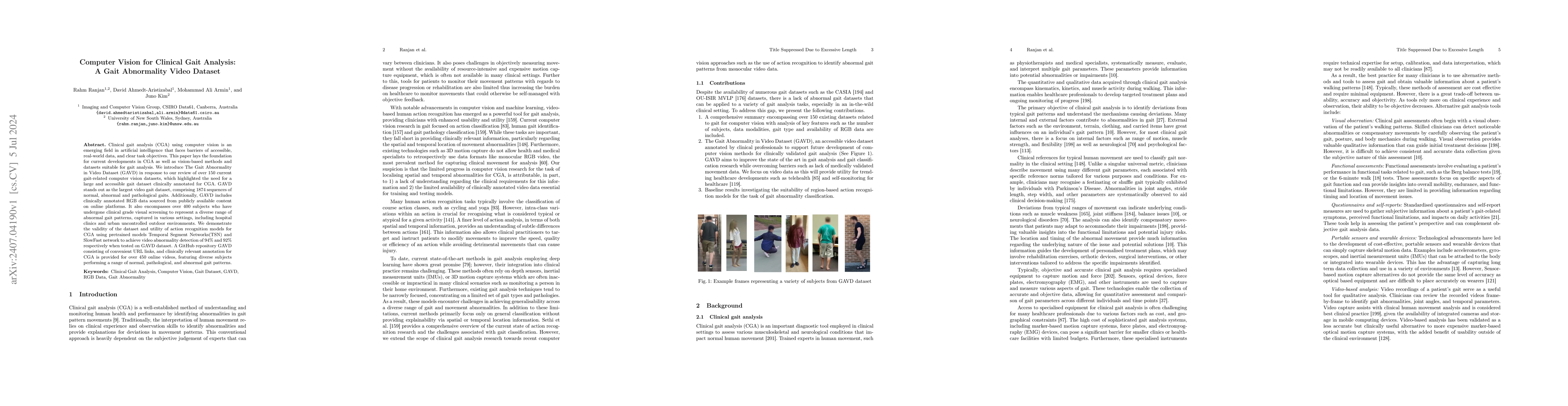Thumbnail for Computer Vision for Clinical Gait Analysis: A Gait Abnormality Video
  Dataset