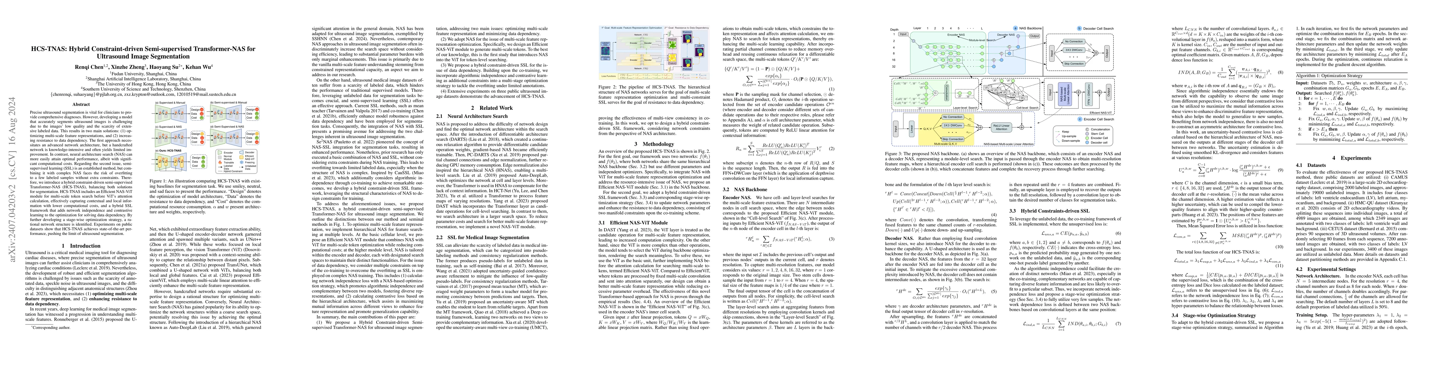 Thumbnail for HCS-TNAS: Hybrid Constraint-driven Semi-supervised Transformer-NAS for
  Ultrasound Image Segmentation