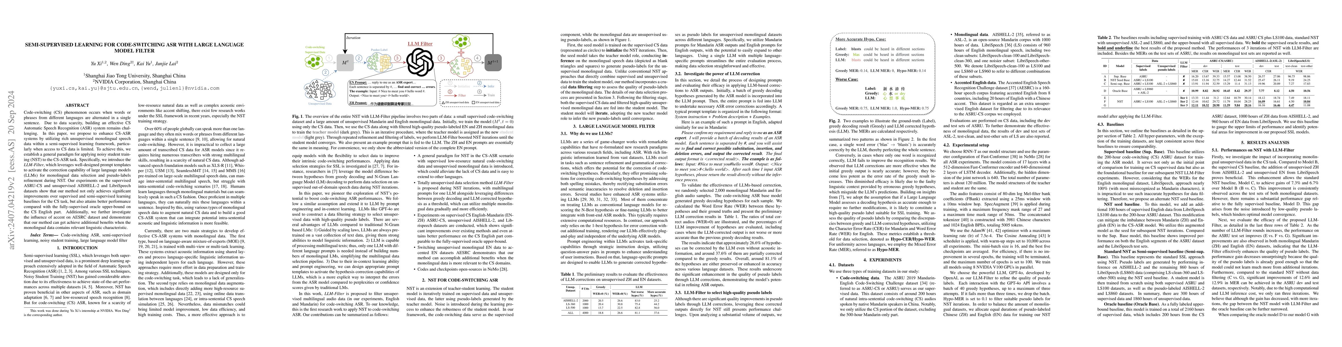 Thumbnail for Semi-supervised Learning for Code-Switching ASR with Large Language
  Model Filter