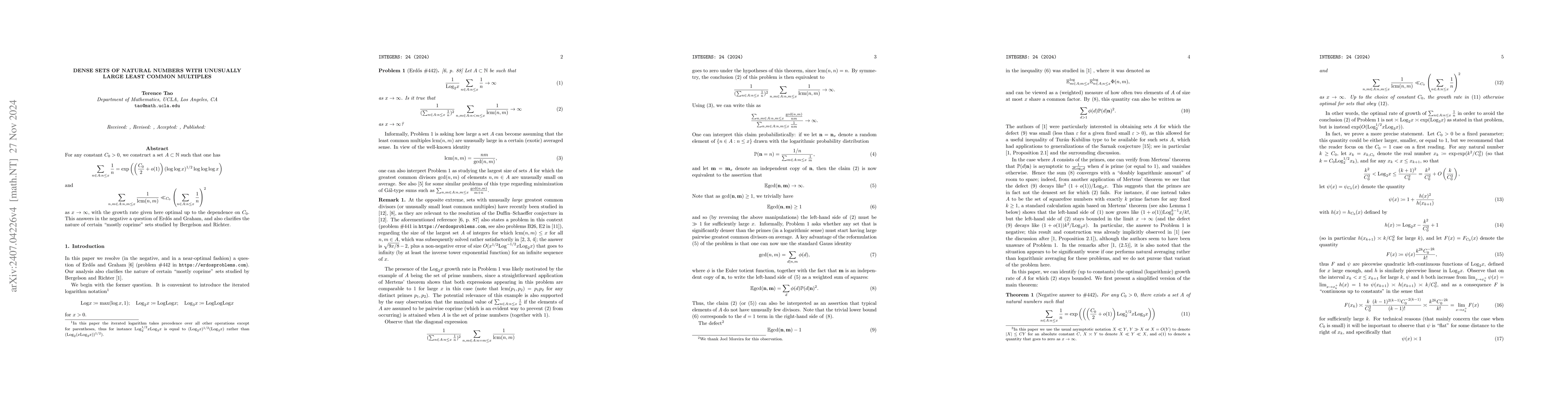 Thumbnail for Dense sets of natural numbers with unusually large least common
  multiples