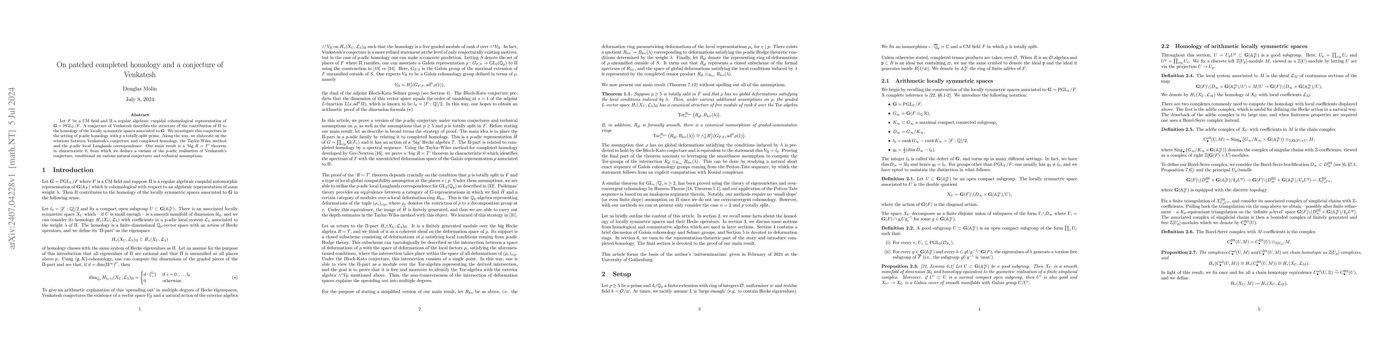 Thumbnail for On patched completed homology and a conjecture of Venkatesh