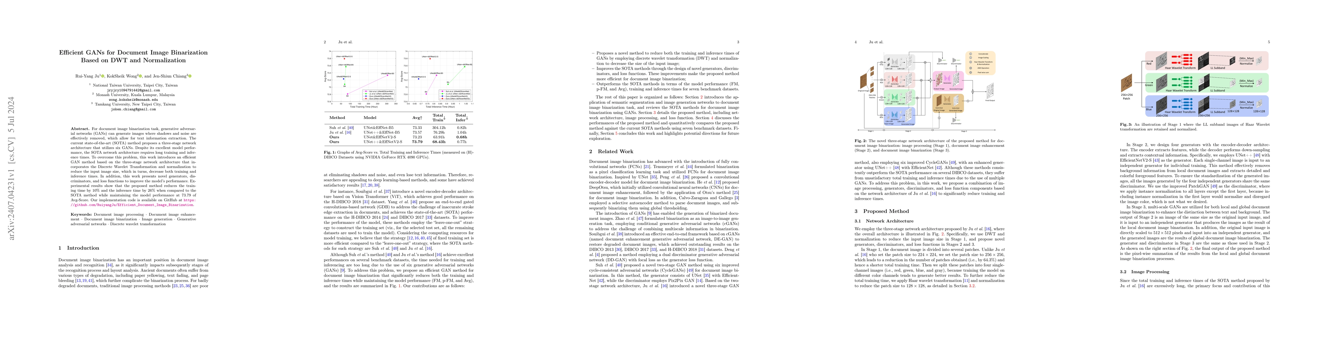 Thumbnail for Efficient GANs for Document Image Binarization Based on DWT and
  Normalization