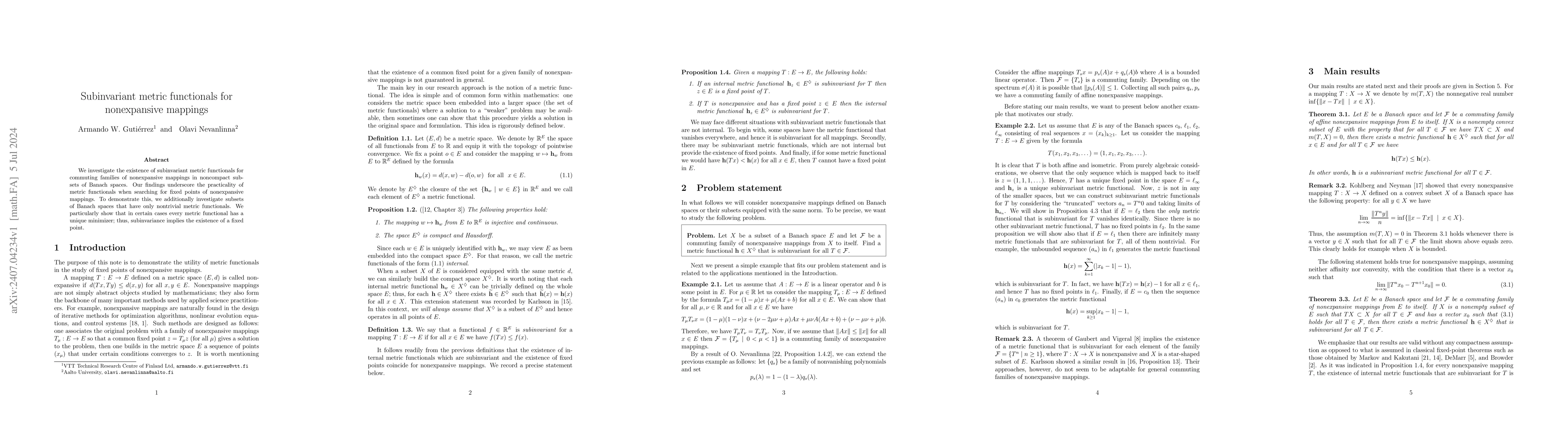 Thumbnail for Subinvariant metric functionals for nonexpansive mappings