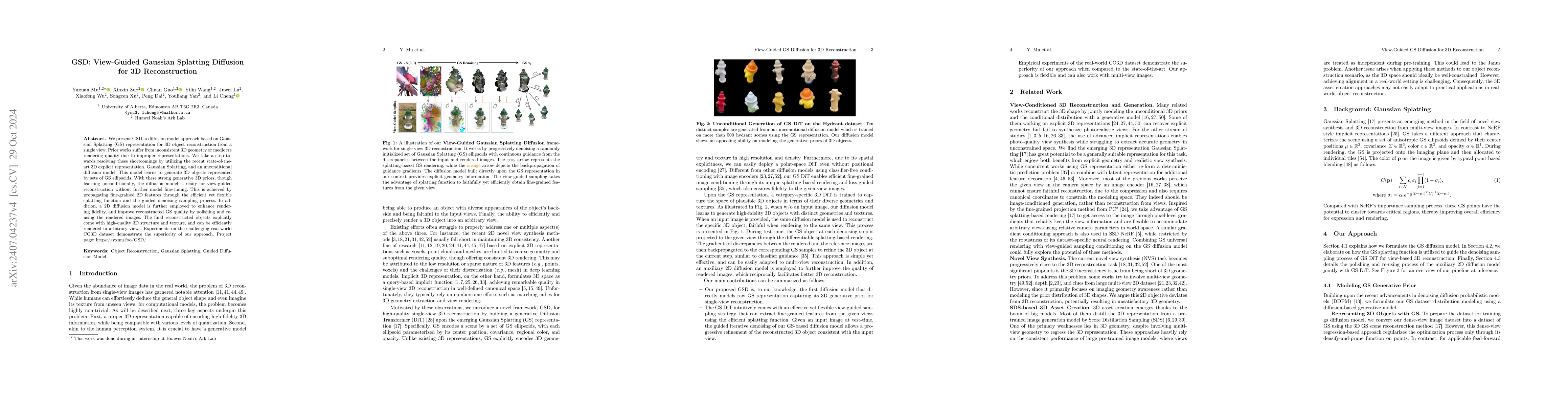 Thumbnail for GSD: View-Guided Gaussian Splatting Diffusion for 3D Reconstruction