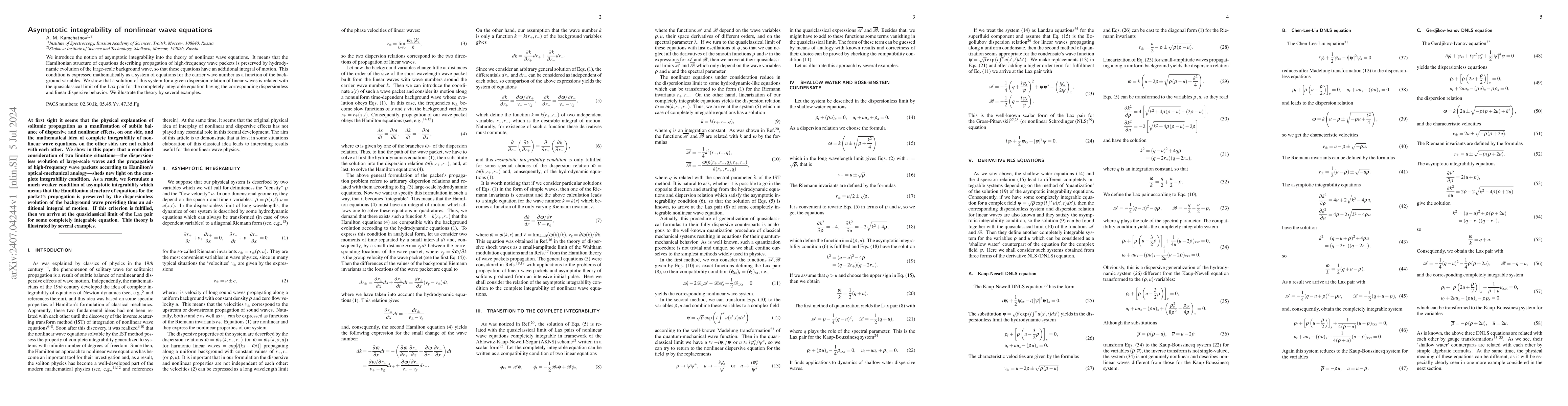 Thumbnail for Asymptotic integrability of nonlinear wave equations
